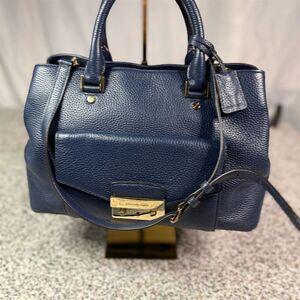 Michael Kors Haley Large Navy Blue Leather Satchel Handbag Women's Bag